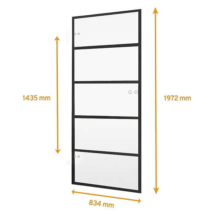 Inova Zimmertür Zimmertür Glas Komplettset mit Studio Beschlag in schwarz - 834 x 1.972 mm, DIN Anschlag: Links/Rechts, Schwarz - Schwarz gerahmte Glasplatte, geeignet als Tür oder Trennwand, mit Maßen 1972mm H x 834mm B.