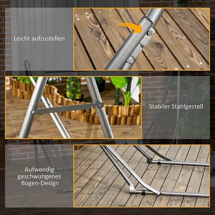 Outsunny Hängemattengestell - Stahl, Schwarz,Silber - Nahaufnahmen eines gesprenkelten grauen Stahlgestells, das seine stabile Konstruktion, den einfachen Aufbau und das geschwungene Basisdesign zeigt.