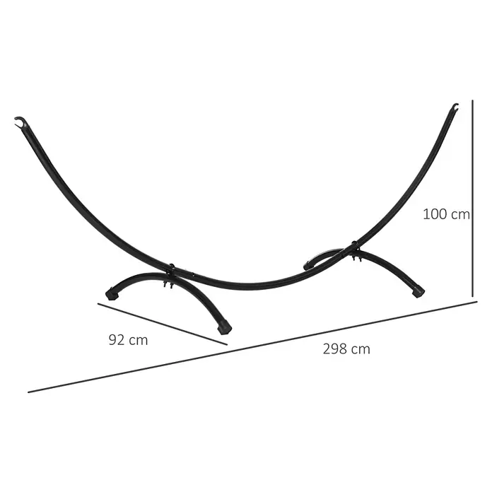 Outsunny Hängemattengestell - Stahl, Schwarz - Schwarzes Metall-Hängemattenstativ mit geschwungenen Armen, 298 cm lang, 92 cm breit, 100 cm hoch.