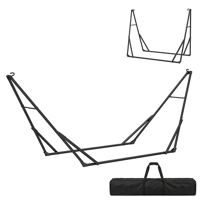 Outsunny Hängemattengestell - L x B x H: 290 x 78 x 100 cm, Stahl - Schwarzer Metall-Hängemattenständer mit Tragetasche. Portables Design, montiert und zusammengeklappt.