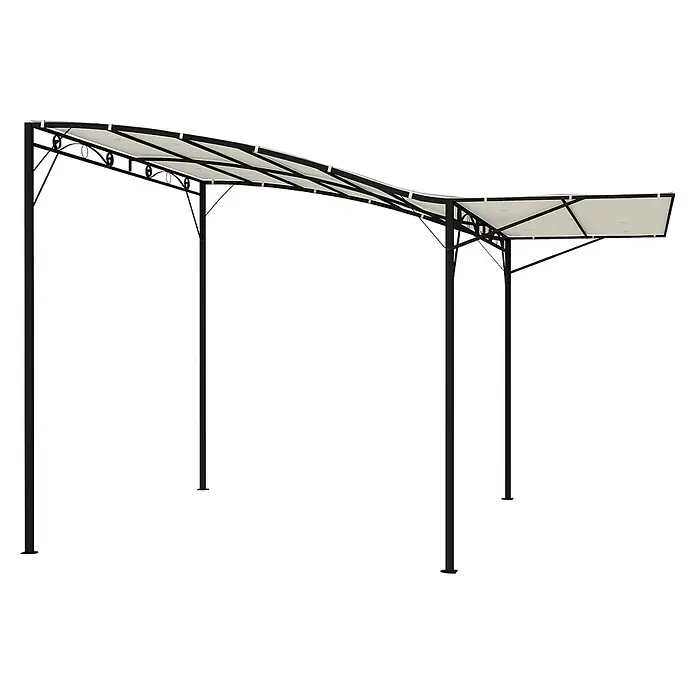 Outsunny Pergola - B x T: 250 x 363 cm, Farbe Gestell: Schwarz, Stahl - Geschwungene Pergola mit dunklem Metallrahmen und hellfarbener Stoffüberdachung.