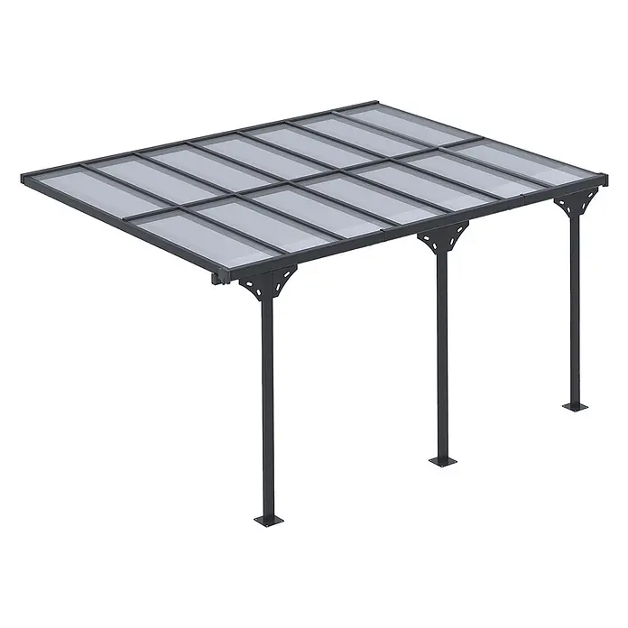 Outsunny Pergola - B x T: 302 x 302 cm, Farbe Gestell: Grau, Aluminium - Dunkelgraue Aluminium-Pergola mit lichtdurchlässigen Dachplatten für Schatten und Schutz im Außenbereich.