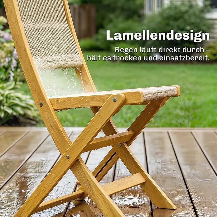 Outsunny Gartentisch-Set - Gesamtumfang: 3 -tlg., Akazienholz, Kunststoff, Klappbar - Klappstuhl aus Holz mit Lamellendesign, Wasser läuft durch. Bleibt trocken und einsatzbereit im Freien.