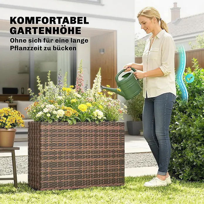 Outsunny Pflanzkasten - 1 Stk., Stahl, Braun - Brauner Pflanzkasten in Rattanoptik, der eine komfortable Arbeitshöhe beim Gärtnern bietet.