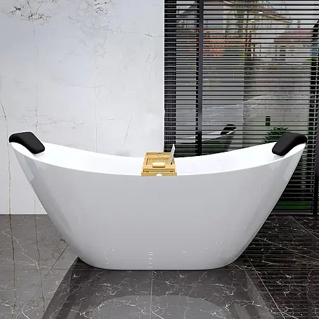 Bad Land  Freistehende Badewanne IVAR freist. Badewanne 180x80 cm Weiß, Ablauf + Bambusablage + 2 Kopfst.