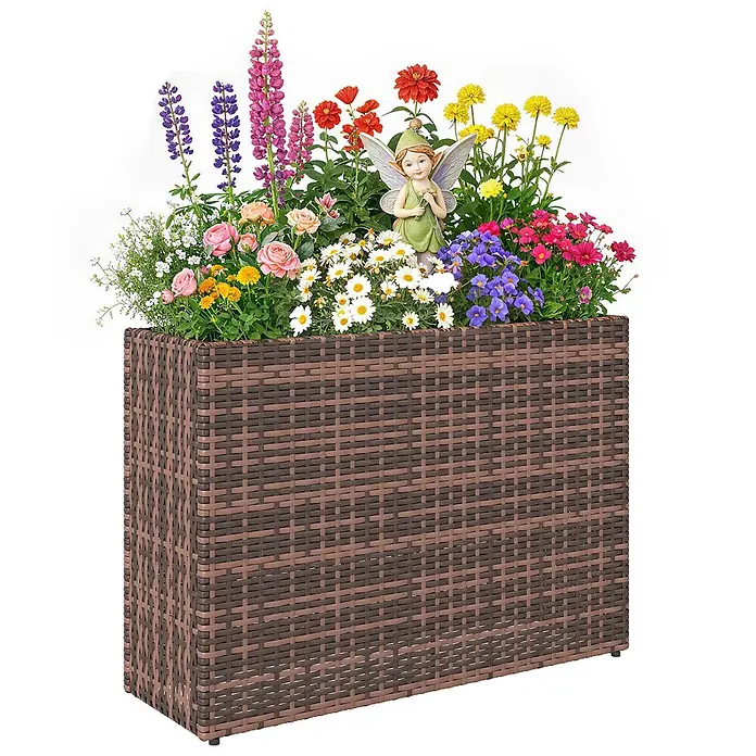 Outsunny Pflanzkasten - 1 Stk., Stahl, Braun - Rechteckiger Pflanzkasten aus braunem Rattan.