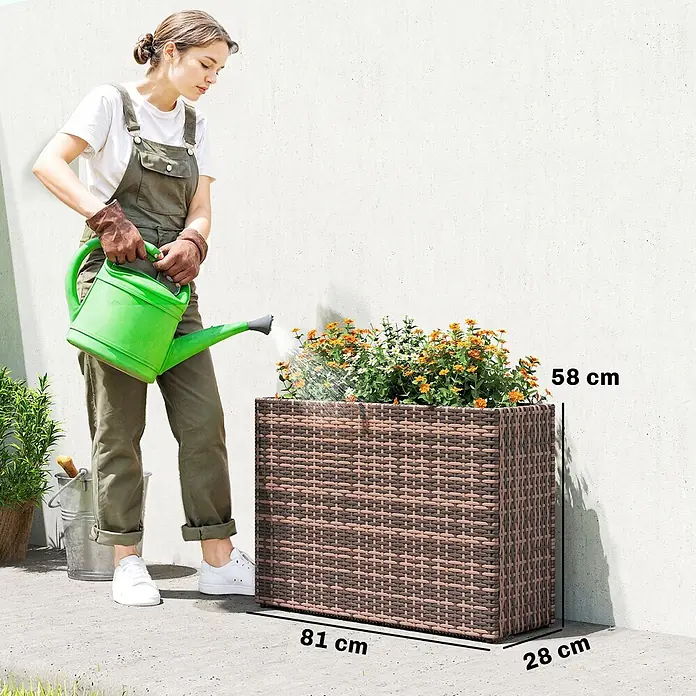 Outsunny Pflanzkasten - 1 Stk., Stahl, Braun - Brauner, geflochtener rechteckiger Pflanzkübel mit Blumen, von einer Person gegossen, Maße: 81x28x58 cm.
