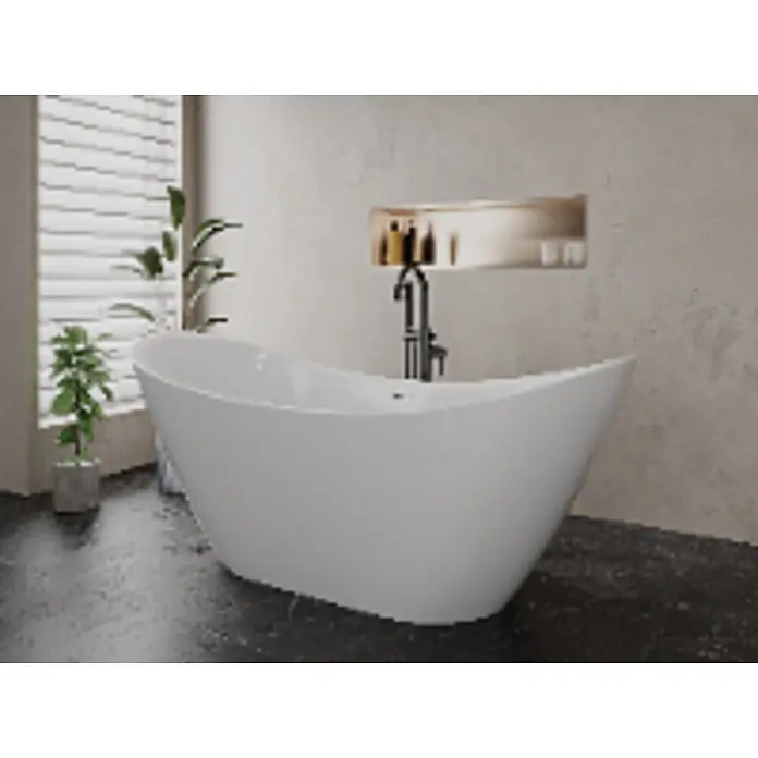 Bad Land Freistehende Badewanne IVAR freist. Badewanne 180x80 cm Weiß, Ablauf + Kopfst. - Acryl, weiß - Moderne weiße freistehende Badewanne in einem zeitgenössischen Badezimmer.