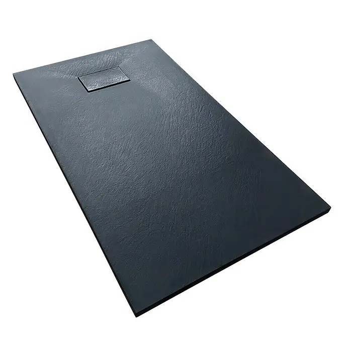 Bad Land Duschwanne VIDAR Duschwanne rechteckig 100x80x3,2 cm Schwarz, mit Ablaufgarnitur - Kunststoff, Schwartz - Dunkelgraue rechteckige Duschwanne mit strukturierter Oberfläche und integriertem Ablaufrost.