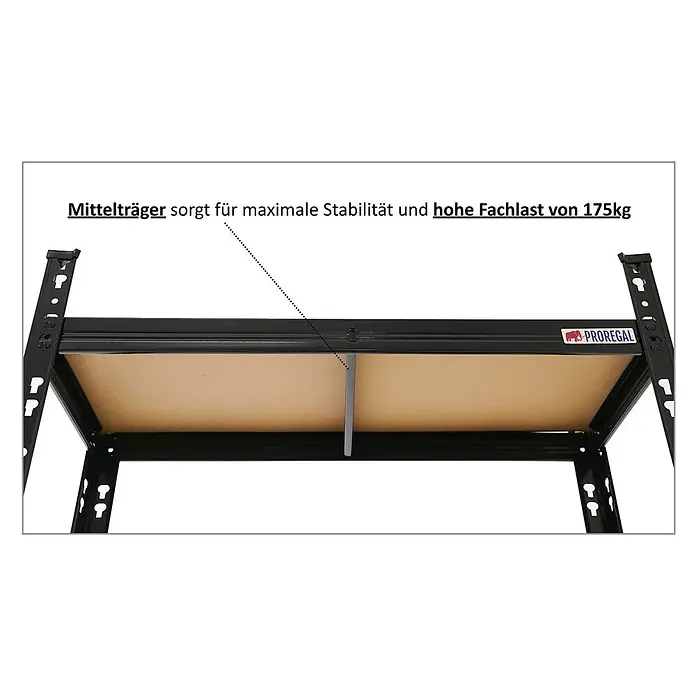 Proregal Schwerlastregal Mega Deal 4x HERMES - H x B x T: 150 x 70 x 60 cm, Traglast pro Boden: 175 kg, Anzahl Böden: 5 Stk., Stecken, Schwarz - Schwarzes Metallregal mit braunen Einlegeböden und Mittelträger für 175kg Traglast.
