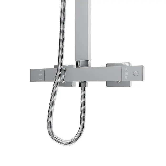 AcquaVapore Duschsystem Fertigdusche DA03 - Chrom - Verchromte Duscharmatur mit flexiblem Brauseschlauch, mit "OFF"- und 38°-Temperaturreglern.
