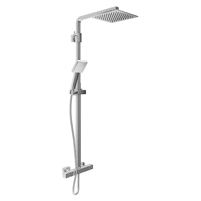 AcquaVapore Duschsystem Fertigdusche DA03 - Chrom - Modernes, silberfarbenes Duschsystem mit quadratischer Kopf- und Handbrause sowie einem Thermostatmischer.