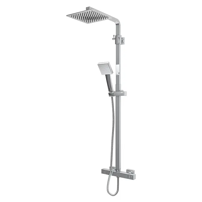 AcquaVapore Duschsystem Fertigdusche DA03 - Chrom - Verchromtes quadratisches Duschsystem mit Kopfbrause, Handbrause und Thermostatmischer.