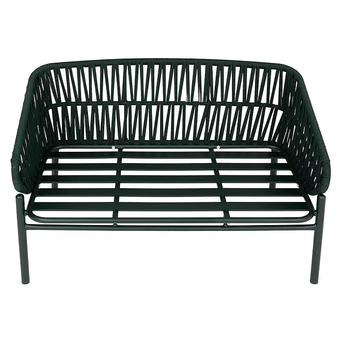 Proregal Loungesofa - Aluminium, Grün - Dunkelgrüne Outdoor-Bank mit geflochtener Seillehne und Metallgestell.