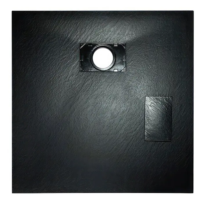 Bad Land Duschwanne VIDAR Duschwanne quadratisch 80x80x3,2 cm Schwarz, mit Ablaufgarnitur - Kunststoff, Schwartz - Schwarze Duschwanne in Schieferoptik mit rundem Ablauf und passender rechteckiger Ablaufabdeckung.