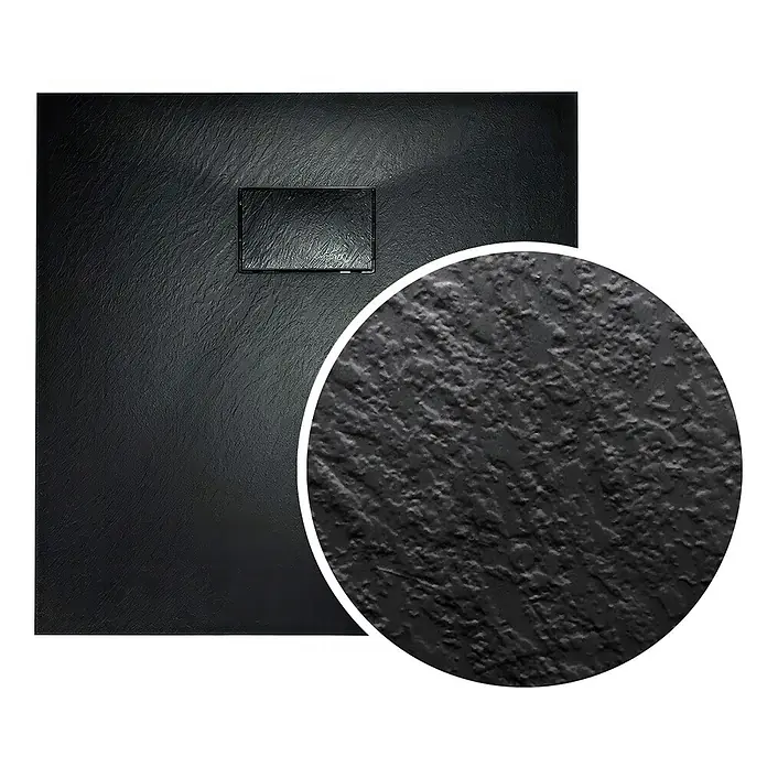 Bad Land Duschwannen-Set HELA+VIDAR Duschset 80x80 cm quadratisch Schwarz, mit Duschwanne - Kunststoff, Schwarz - Schwarze strukturierte Duschwanne mit integriertem rechteckigem Ablauf. Schieferoptik.