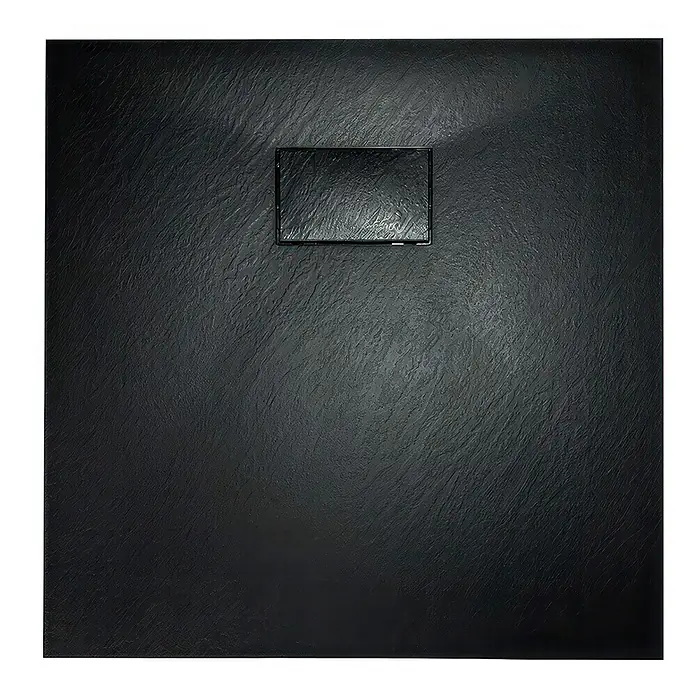 Bad Land Duschwannen-Set KETIL+VIDAR Walk-In Set 80x195 + 80x80 cm Schwarz - Kunststoff, Schwarz - Schwarze, texturierte Duschwanne mit zentralem rechteckigem Ablauf.