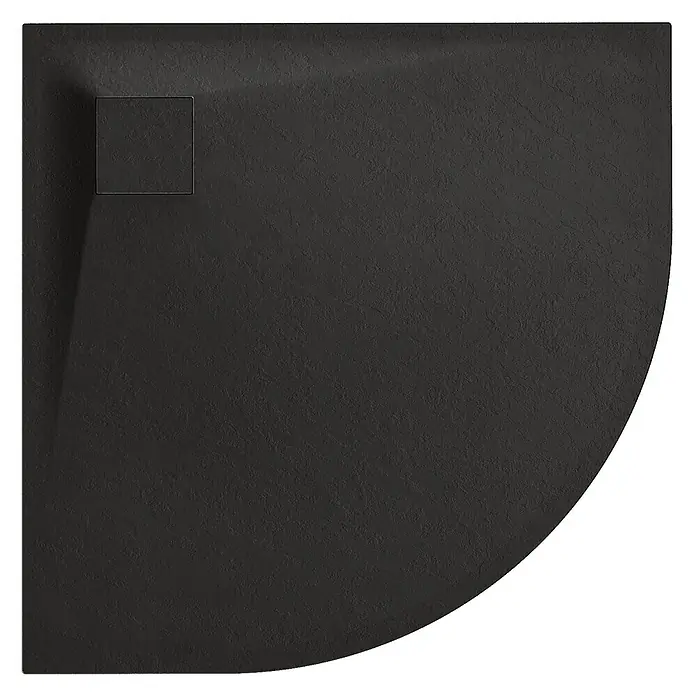 Bad Land Duschwanne - L x B: 90 x 90 cm, Kunststoff, Schwartz - Schwarze texturierte Viertelkreis-Duschwanne mit quadratischem Abfluss.