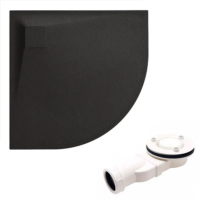Bad Land Duschwannen-Set HELA+VIDAR Duschset 80x80 cm Viertelkreis Schwarz, mit Duschwanne - Kunststoff, Schwarz - Dunkelgraue, strukturierte Viertelkreis-Duschwanne mit quadratischem Ablaufsieb und weißem Duschsiphon.