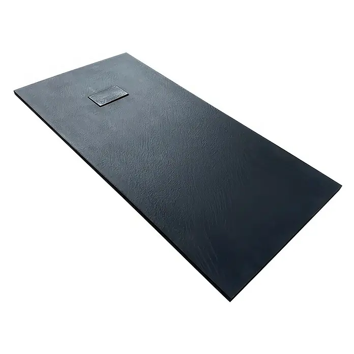 Bad Land Duschwanne VIDAR Duschwanne rechteckig 160x90x3,2 cm Schwarz, mit Ablaufgarnitur - Kunststoff, Schwartz - Anthrazitfarbene rechteckige Duschwanne in Schieferoptik mit strukturierter Oberfläche und integrierter Ablaufabdeckung.