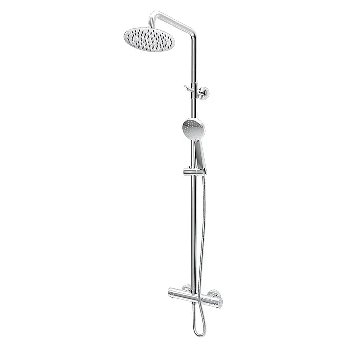 AcquaVapore Duschsystem Fertigdusche DA01 - Chrom - Chrom-Duschsystem mit runder Kopfbrause, Handbrause und Thermostatmischer.