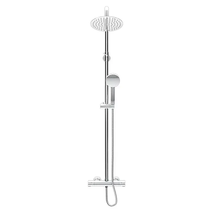 AcquaVapore Duschsystem Fertigdusche DA01 - Chrom - Chrom-Duschsystem mit rundem Kopfbrause, Handbrause und Thermostatmischer.