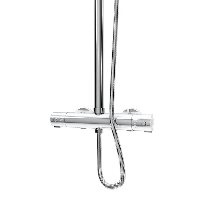 AcquaVapore Duschsystem Fertigdusche DA01 - Chrom - Verchromte Thermostat-Duscharmatur mit integrierter Stange und flexiblem Schlauch.
