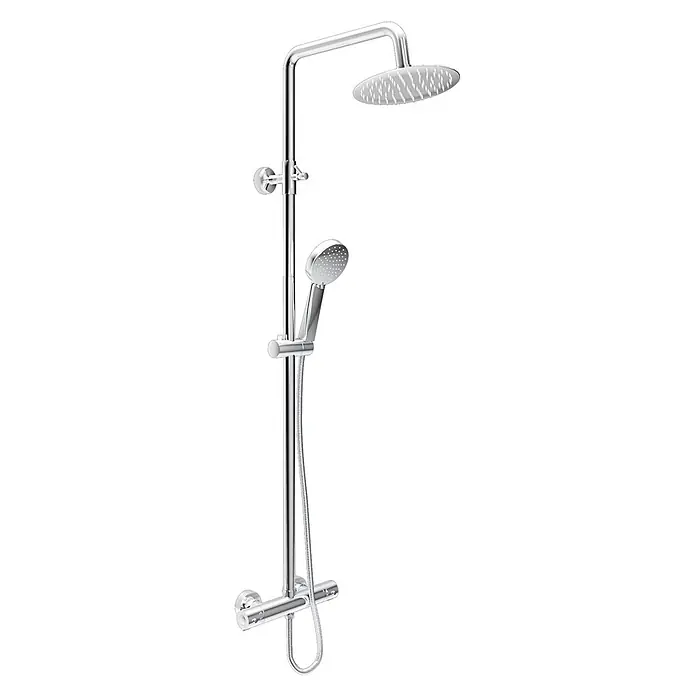 AcquaVapore Duschsystem Fertigdusche DA01 - Chrom - Verchromtes Duschsystem mit runder Kopfbrause, Handbrause an einer Brausestange und Thermostatmischer.