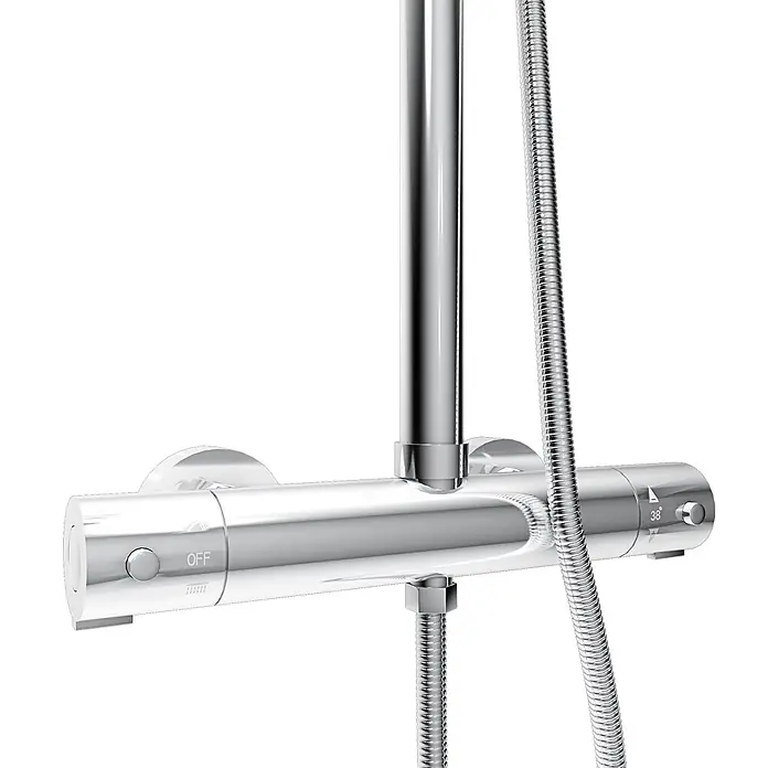 AcquaVapore Duschsystem Fertigdusche DA01 - Chrom - Verchromter Thermostat-Duschmischer mit Brauseschlauchanschluss, Ein-/Ausschaltknopf und 38° Temperatursperre.