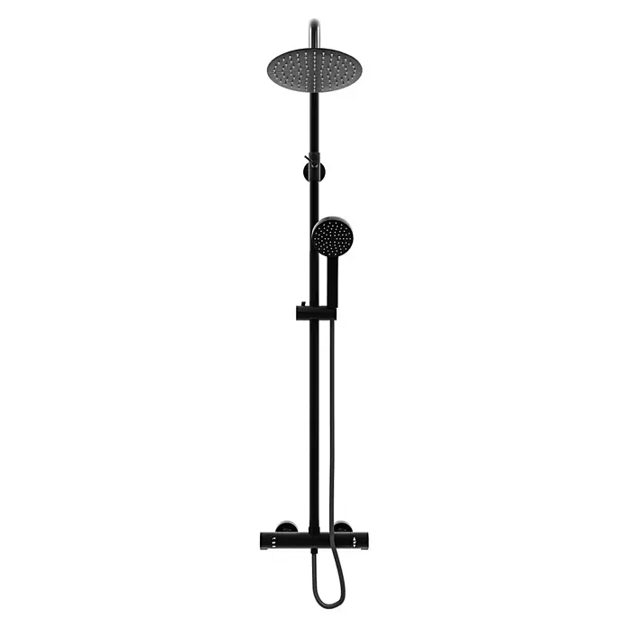 AcquaVapore Duschsystem Fertigdusche DA02 - Schwarz - Schwarzes Duschsystem mit großem runden Kopfbrause, Handbrause und Thermostatmischer.