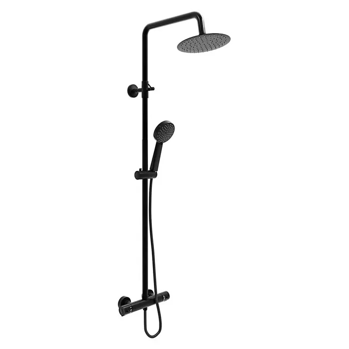 AcquaVapore Duschsystem Fertigdusche DA02 - Schwarz - Mattschwarzes Duschsystem mit Kopfbrause, Handbrause und Thermostatmischer.