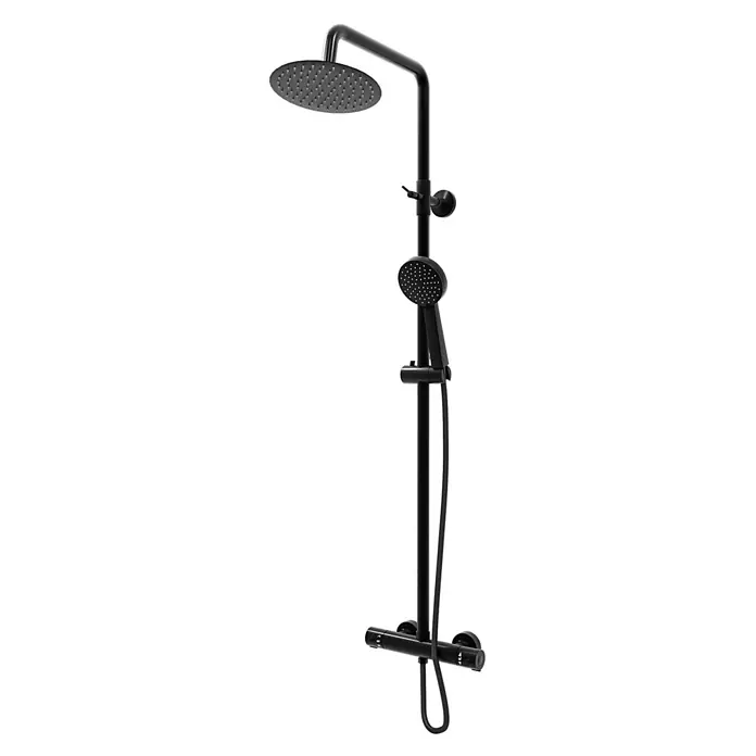 AcquaVapore Duschsystem Fertigdusche DA02 - Schwarz - Mattschwarzes Duschsystem mit rundem Kopfbrause, Handbrause und Thermostatmischer.