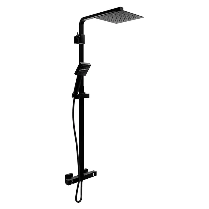 AcquaVapore Duschsystem Fertigdusche DA04 - Schwarz - Schwarzes mattes Duschsystem mit quadratischer Kopfbrause, Handbrause und Thermostatmischer.