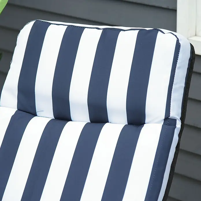 Outsunny Gartenliegen-Set 2er-Set - Blau, Weiß, Kunststoff, Rückenlehne verstellbar - Gepolstertes blau-weiß gestreiftes Kissen für einen Stuhl.