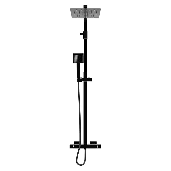 AcquaVapore Duschsystem Fertigdusche DA04 - Schwarz - Mattschwarzes Duschsystem mit quadratischem Regenduschkopf, Handbrause und Thermostatsteuerung.