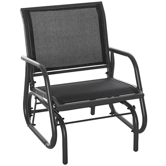 Outsunny Garten-Schaukelstuhl - 1 Stk., Metall, Mesh-Stoff, Schwarz - Schwarzer Outdoor-Schaukelstuhl mit Metallgestell, Netzgewebe-Sitz und -Rückenlehne.