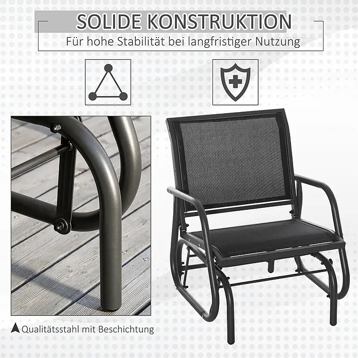 Outsunny Garten-Schaukelstuhl - 1 Stk., Metall, Mesh-Stoff, Schwarz - Outdoor-Schaukelstuhl mit dunkelgrauem, beschichtetem Stahlrahmen und atmungsaktivem Netzgewebe.