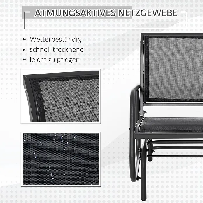 Outsunny Garten-Schaukelstuhl - 1 Stk., Metall, Mesh-Stoff, Schwarz - Atmungsaktives, wetterbeständiges schwarzes Netzgewebe für Outdoor-Möbel, das schnell trocknet und pflegeleicht ist.