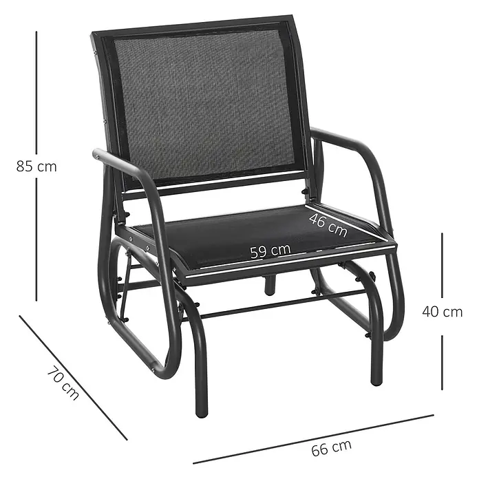 Outsunny Garten-Schaukelstuhl - 1 Stk., Metall, Mesh-Stoff, Schwarz - Schwarzer Gartenschaukelstuhl aus Metall mit Netzgewebe-Sitz und Rückenlehne.