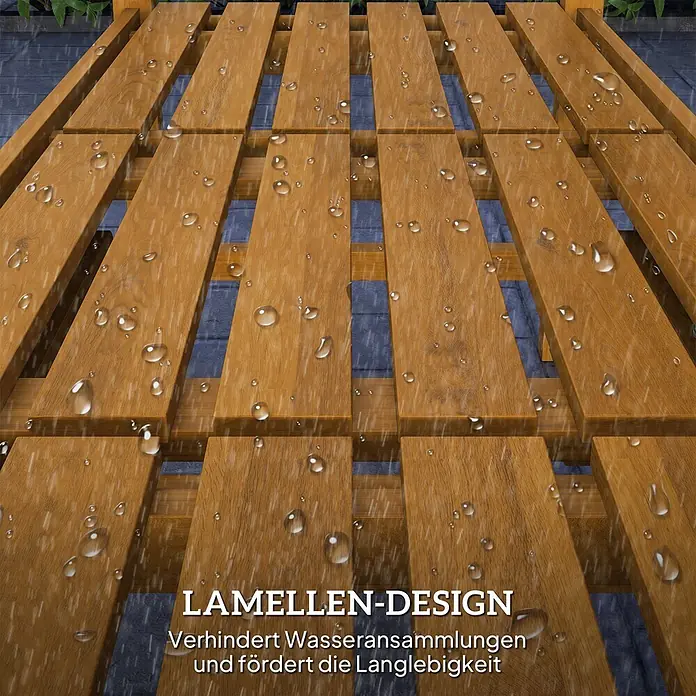Outsunny Gartenbank - B x T x H: 56,5 x 57 x 89 cm, Akazienholz, Teak - Braune Holzlamellenoberfläche mit Wassertropfen, die Wasseransammlungen verhindert und die Langlebigkeit fördert.
