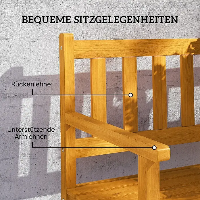 Outsunny Gartenbank - B x T x H: 56,5 x 57 x 89 cm, Akazienholz, Teak - Goldene Holzbank mit bequemer Rückenlehne und stützenden Armlehnen.
