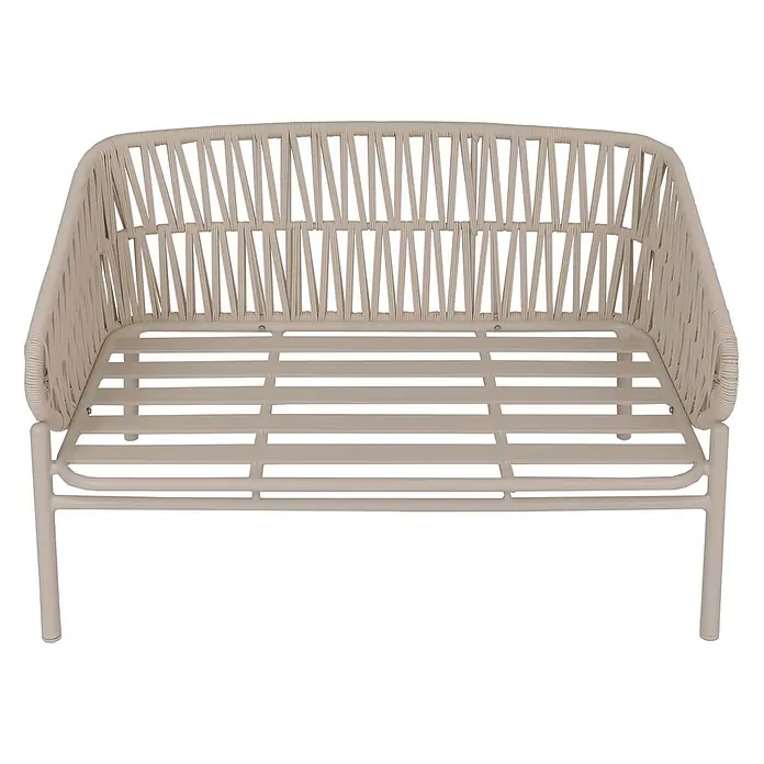 Proregal Loungesofa - Aluminium, Beige - Beiges Outdoor-Tagesbettgestell mit geflochtener Rückenlehne und Armlehnen sowie Lattenrost aus Metall.