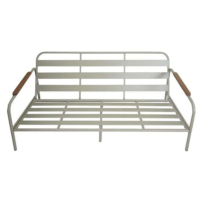 Proregal Loungesofa - Aluminium, Grün - Hellgraues Metall-Tagesbettgestell mit Lattenrost für Sitz und Rückenlehne und Holzarmlehnen.