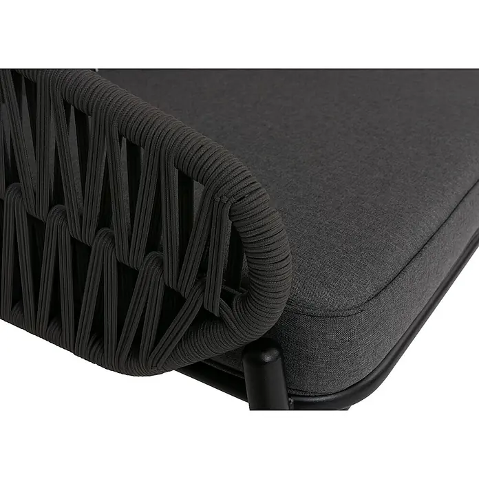 Aluminium-Gartenbank | HxBxT 83x	116x65cm | Gartensofa Outdoor Sitzbank | Seilgeflecht Rope Stoff/Textil - 180g/m² - Dunkelgrauer Outdoor-Sessel mit geflochtener Seillehne und Stoffkissen.