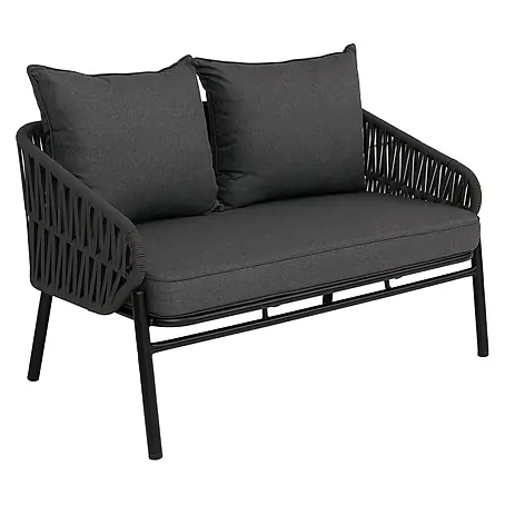 Aluminium-Gartenbank | HxBxT 83x	116x65cm | Gartensofa Outdoor Sitzbank | Seilgeflecht Rope Stoff/Textil (180g/m²) | Anthrazit