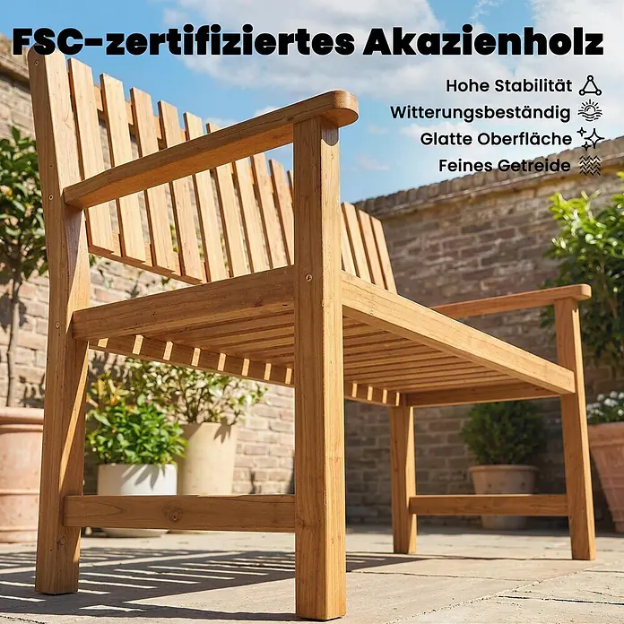 Outsunny Gartenbank - Akazienholz, Naturholz - Gartensitzbank aus FSC-zertifiziertem Akazienholz in natürlicher Umgebung.