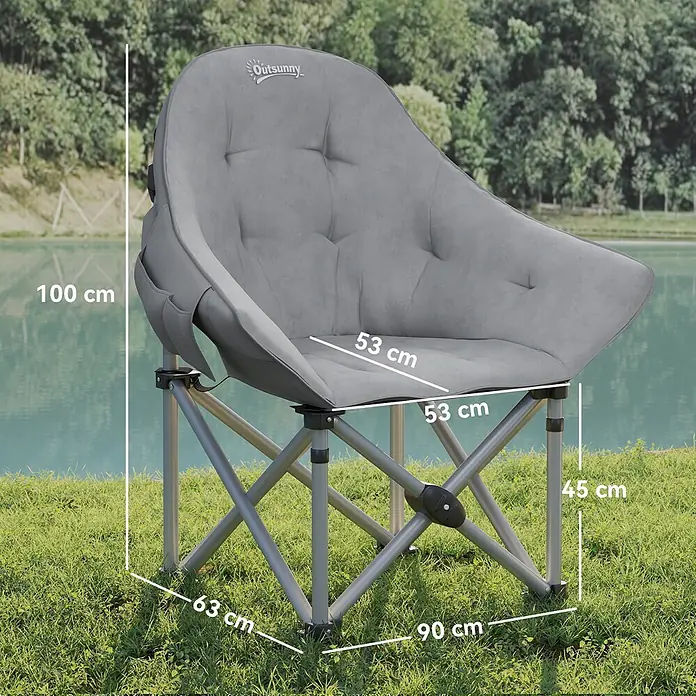 Outsunny Campingstuhl - Kunstleder, Metall, Klappbar, Dunkelgrau, B x T x H: 63 x 63 x 100 cm - Grau gepolsterter Klapp-Mondstuhl: H 100cm, B 90cm, T 63cm, Sitz 53cm breit, 45cm hoch, für Outdoor-Komfort.