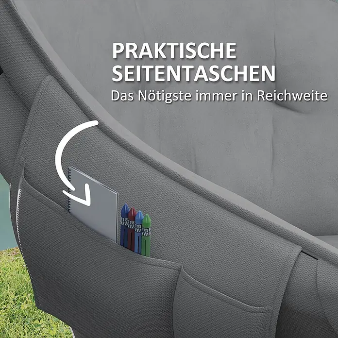 Outsunny Campingstuhl - Kunstleder, Metall, Klappbar, Dunkelgrau, B x T x H: 63 x 63 x 100 cm - Grauer Sessel mit praktischen Seitentaschen für Notizbuch und Stifte, um das Nötigste griffbereit zu halten.