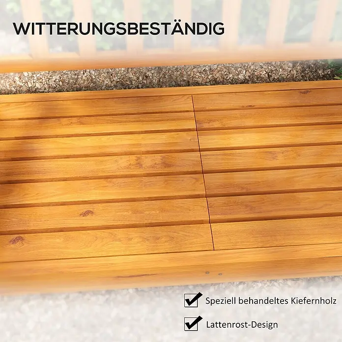 Outsunny Gartenbank - Kiefernholz, Braun - Witterungsbeständige Lattenrost-Oberfläche aus Kiefernholz für den Außenbereich mit zentralem Kieskanal.