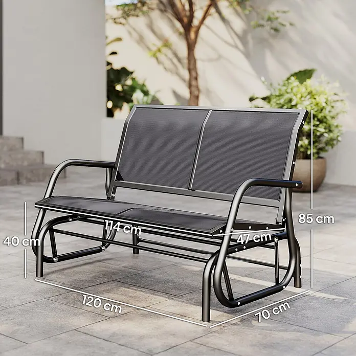 Outsunny Gartenbank Schaukelbank - B x T x H: 70 x 70 x 85 cm, Metall, Netzstoff, Grau - Schwarze Metall-Gleitbank für den Außenbereich mit Netzgewebe-Sitz und Rückenlehne für Terrasse oder Garten.